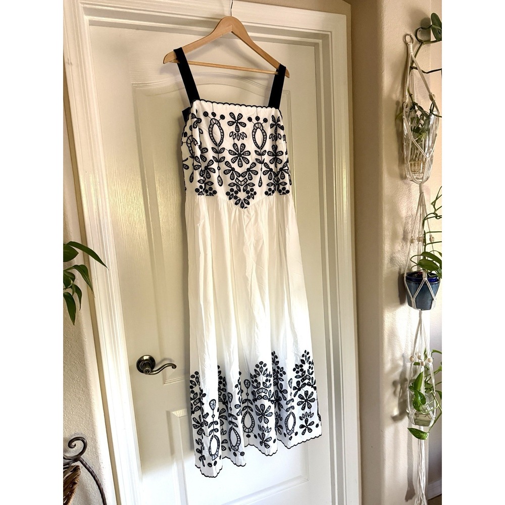 Anthropologie White Midi Dress with Black Embroidery - Picture 3 of 12